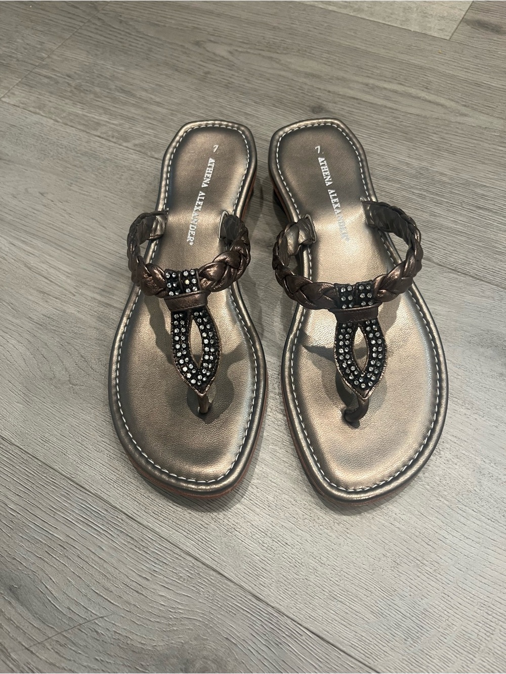 Athena Alexander Metallic Bronze Braided Thong Sandals